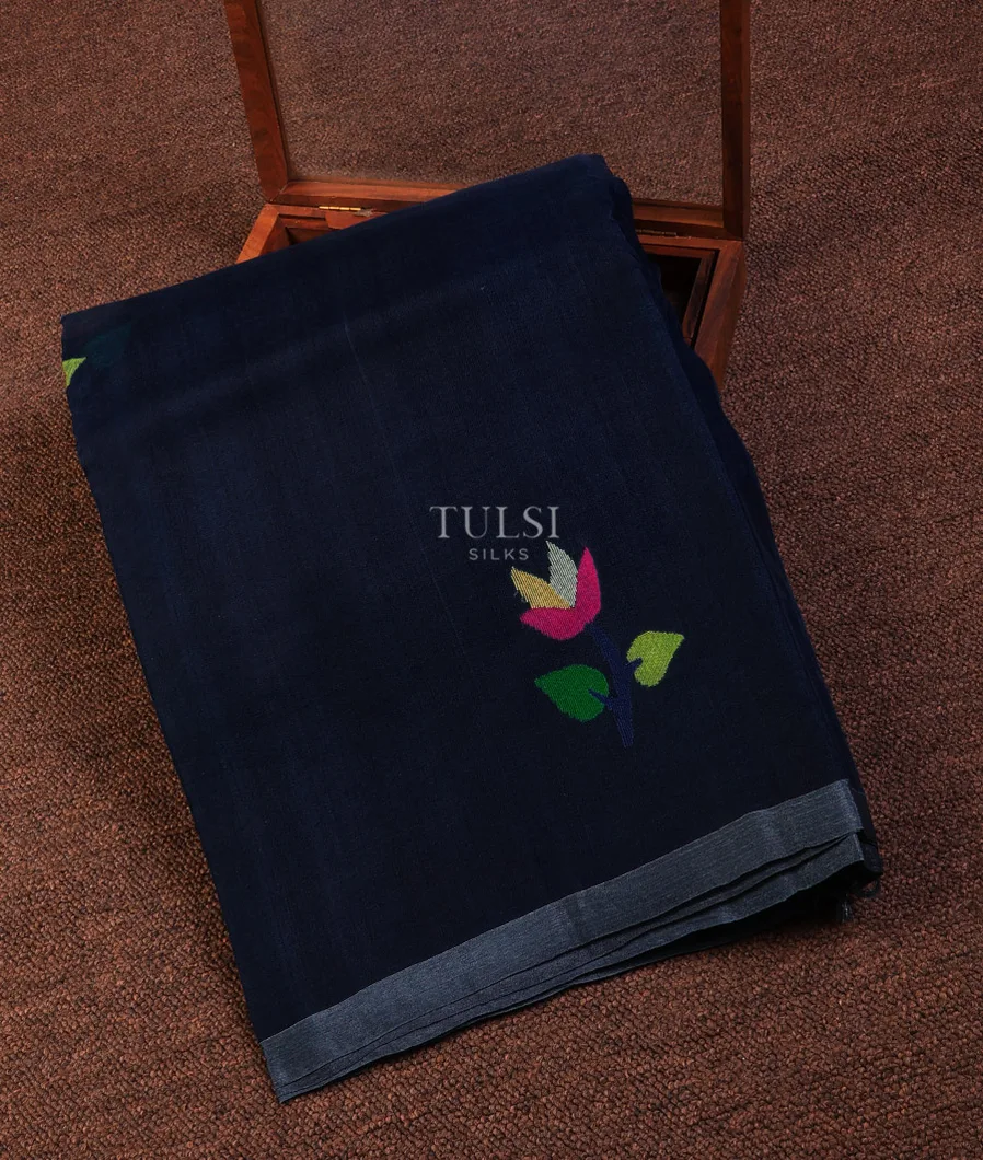 Dark Blue Muslin Saree T656801-image