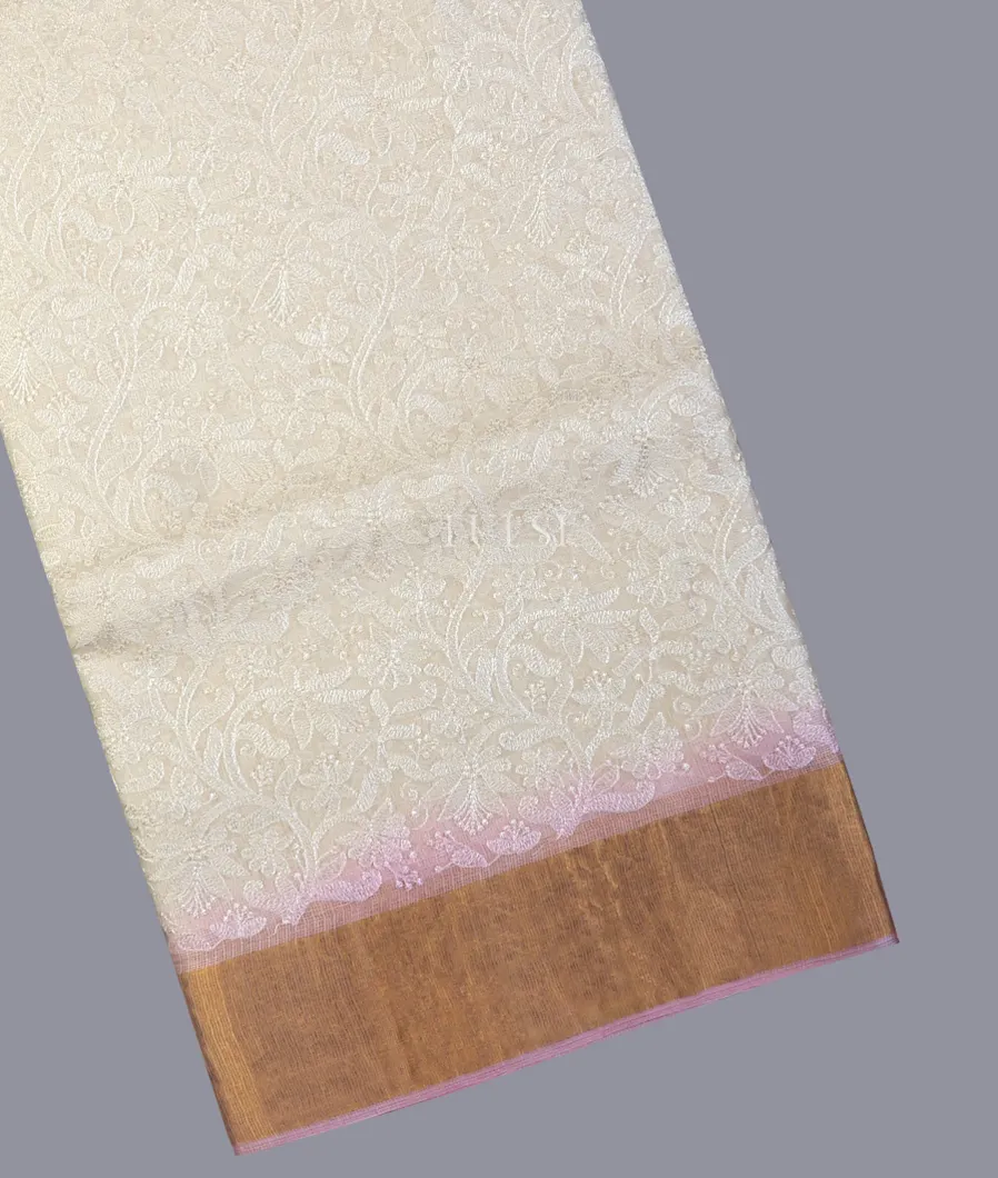 White Silk Kota Embroidery Saree T700389-image