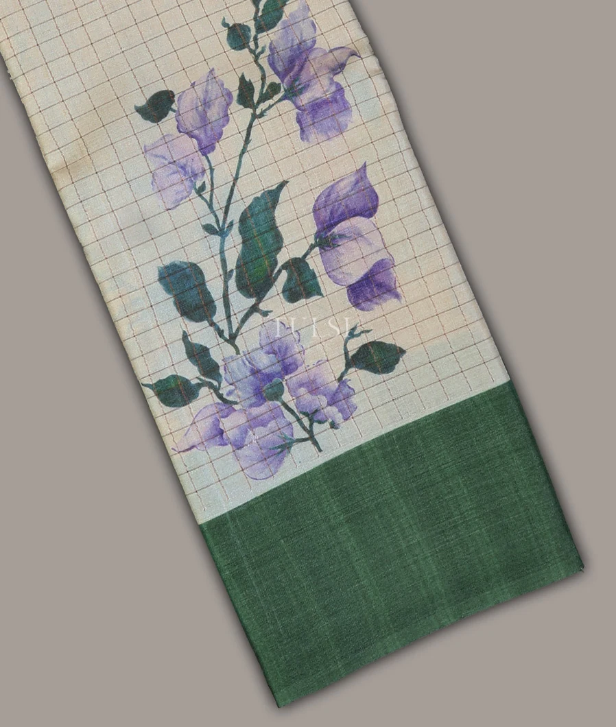 Off-White Tussar Printed Saree T691884-image