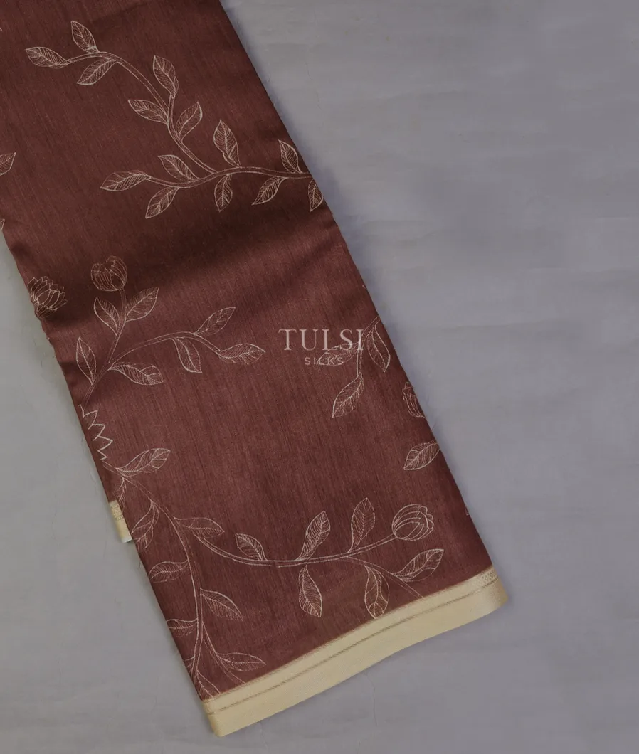 Brown Tussar Printed Saree T635143-1-image