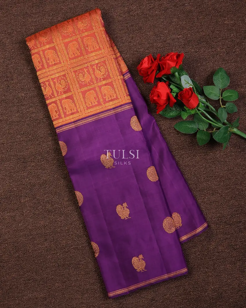 Dusty Rose and Violet Kanjivaram Silk Saree T701203-image