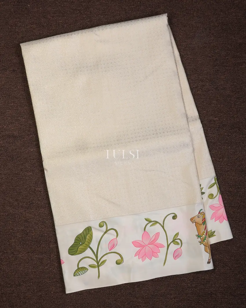 Off-White Kanjivaram Silk Handpainted Saree T700572-image