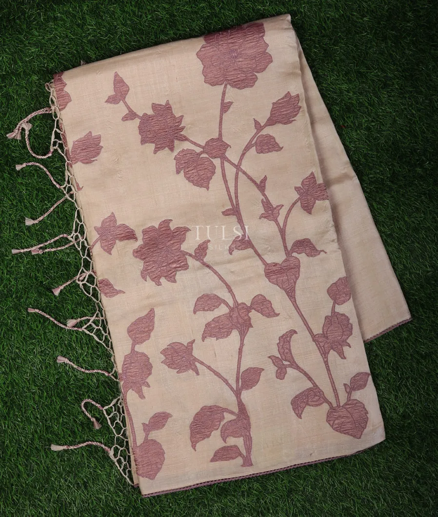 Beige Tussar Embroidery Saree T653866-1-image