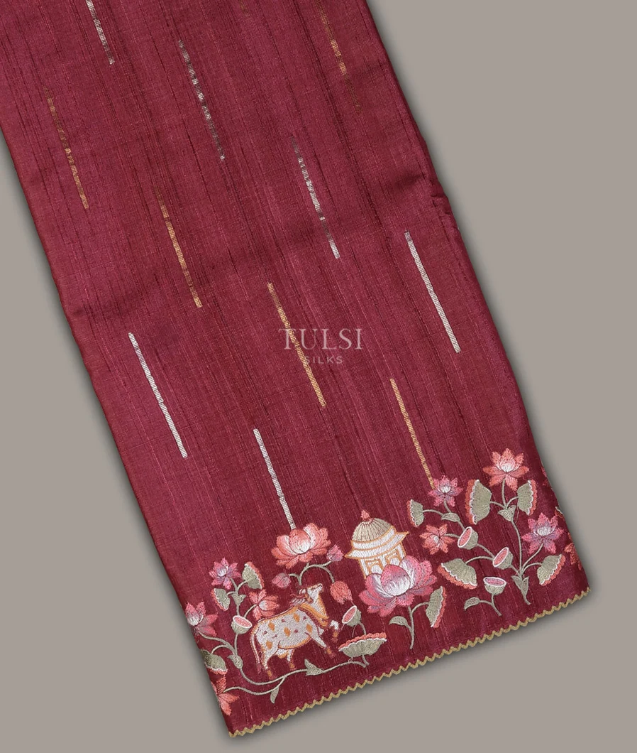 Pinksh Red Tussar Embroidery Saree T694668-image