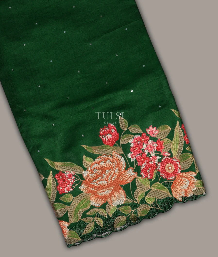 Green Tussar Cutwork Saree T698862-image