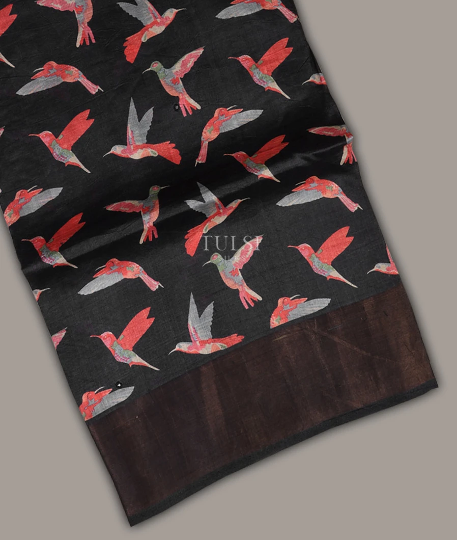 Black Tussar Printed Saree T700443-image
