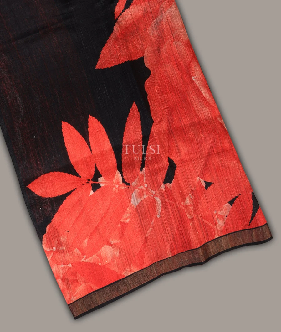 Black Tussar Printed Saree T553830-image