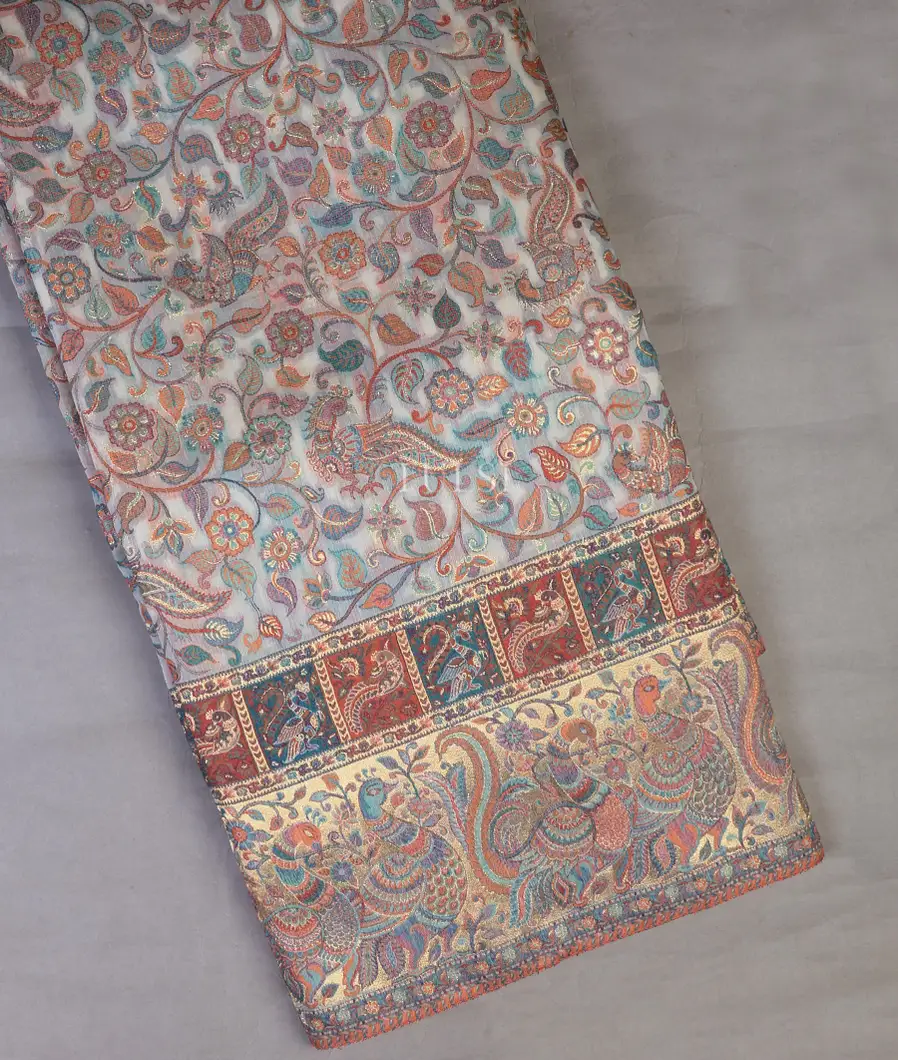 Off-White Kashmir Kani Silk Saree T660052-image