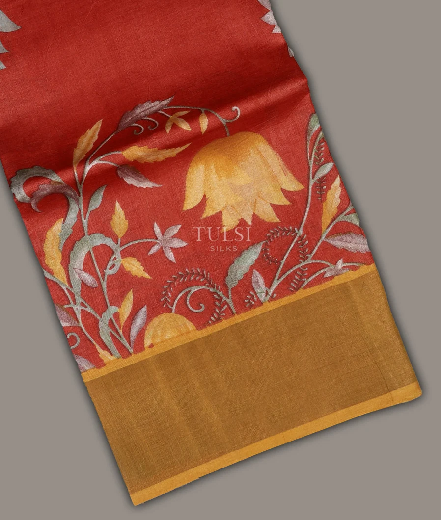 Red Tussar Printed Saree T701135-image