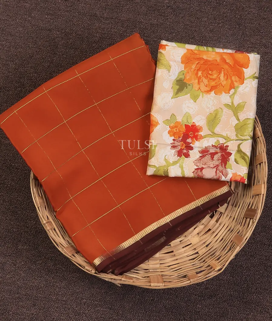 Rust Mysore Silk Saree T697335-image