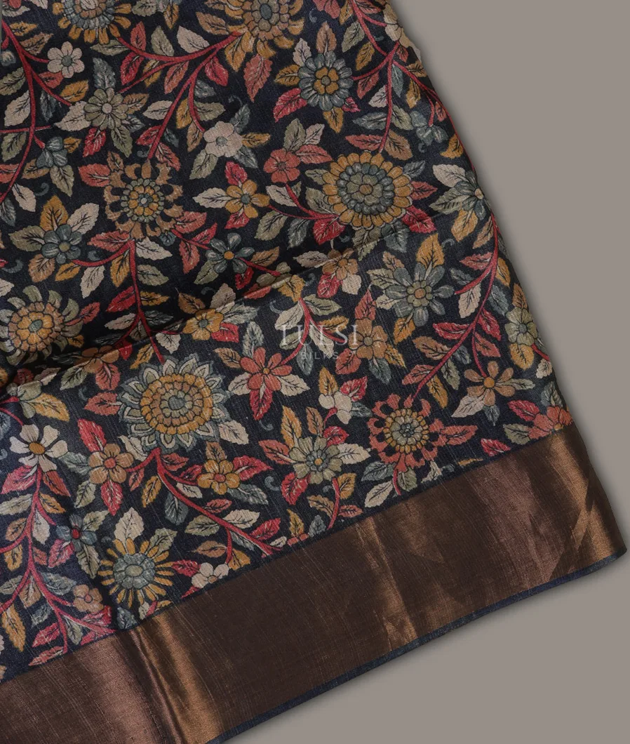 Dark Grey Tussar Printed Saree T695575-image