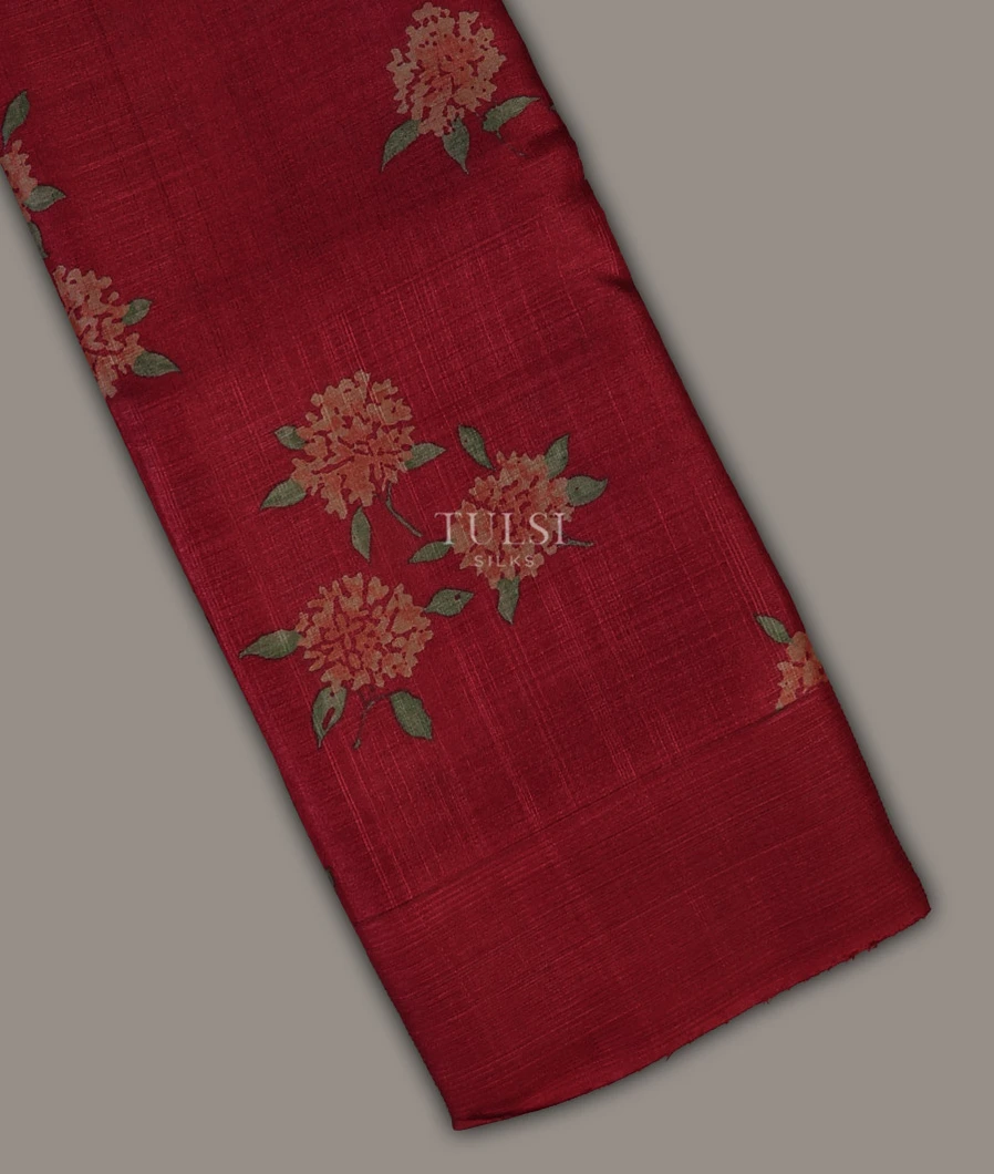 Red Tussar Printed Saree T702061-image