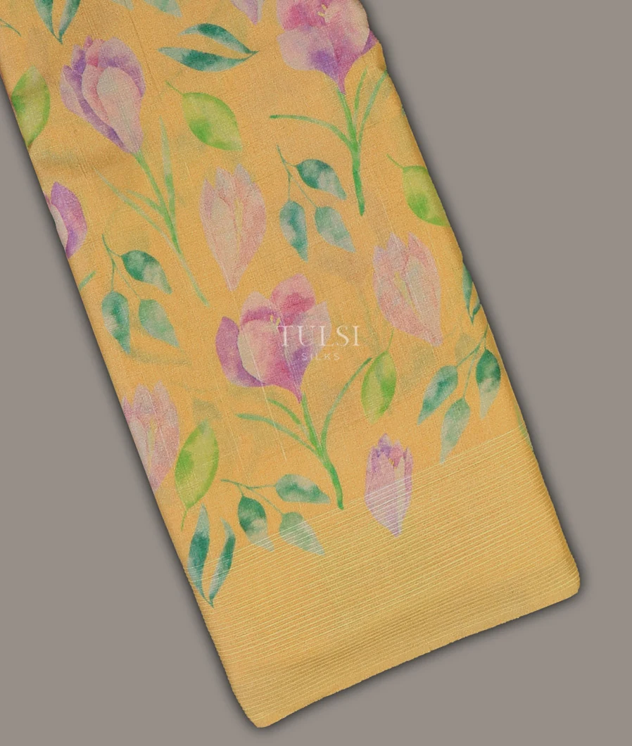 Yellow Tussar Printed Saree T702039-image