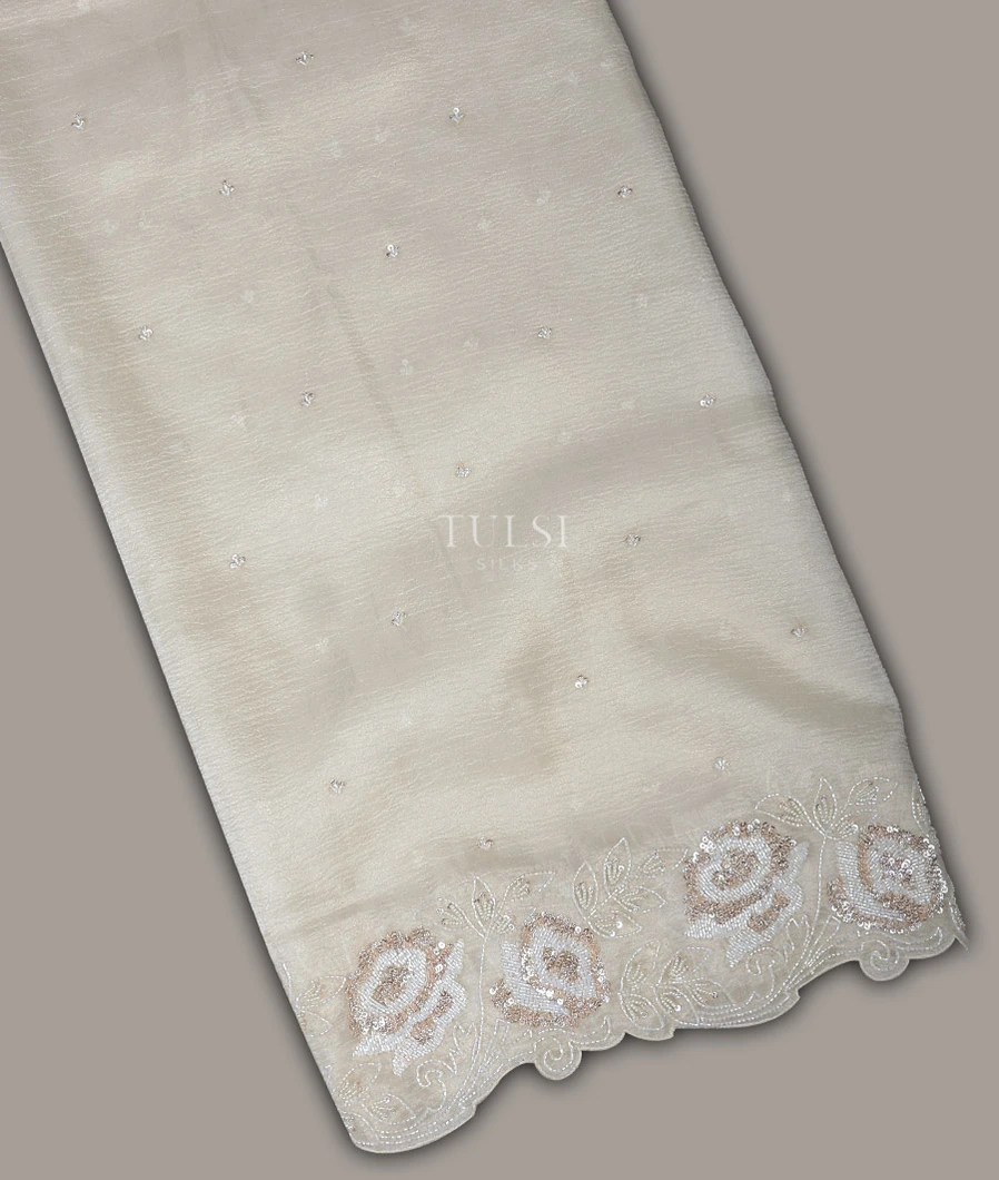 Off-White Kora Crushed Tissue Organza Embroidery Saree T691345-image