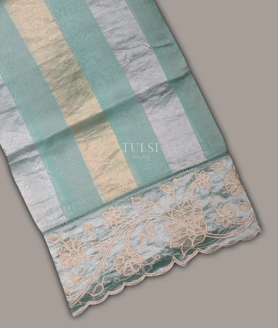 Blue Kora Organza Embroidery Saree T697357-image