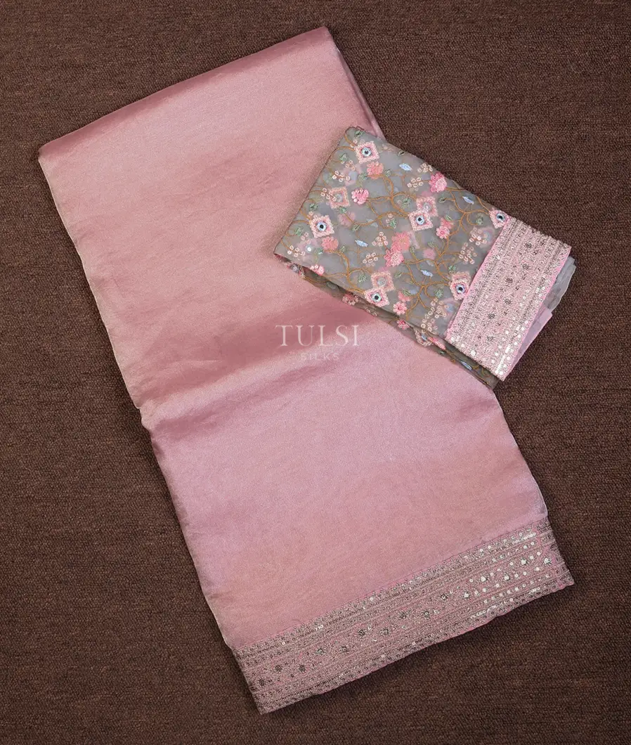 Pink Kora Tissue Organza Embroidery Saree T691215-image