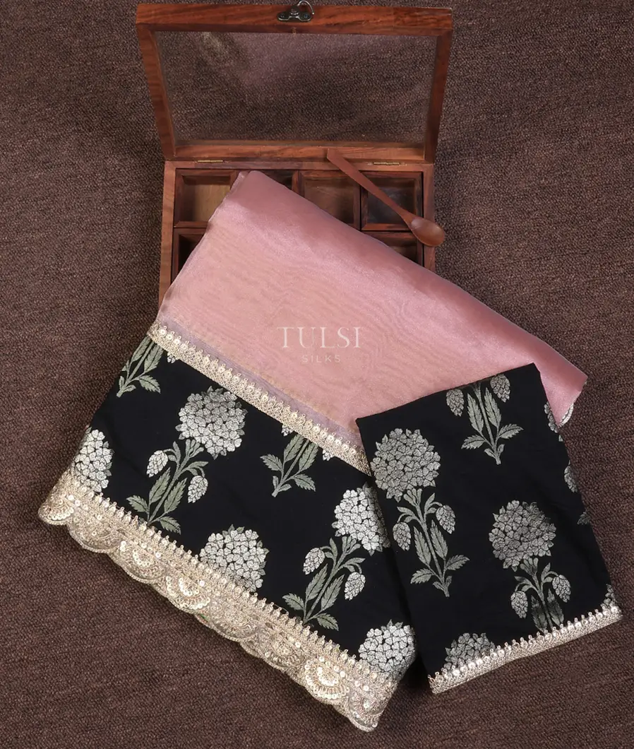 Pink Kora Tissue Organza Embroidery Saree T691213-image