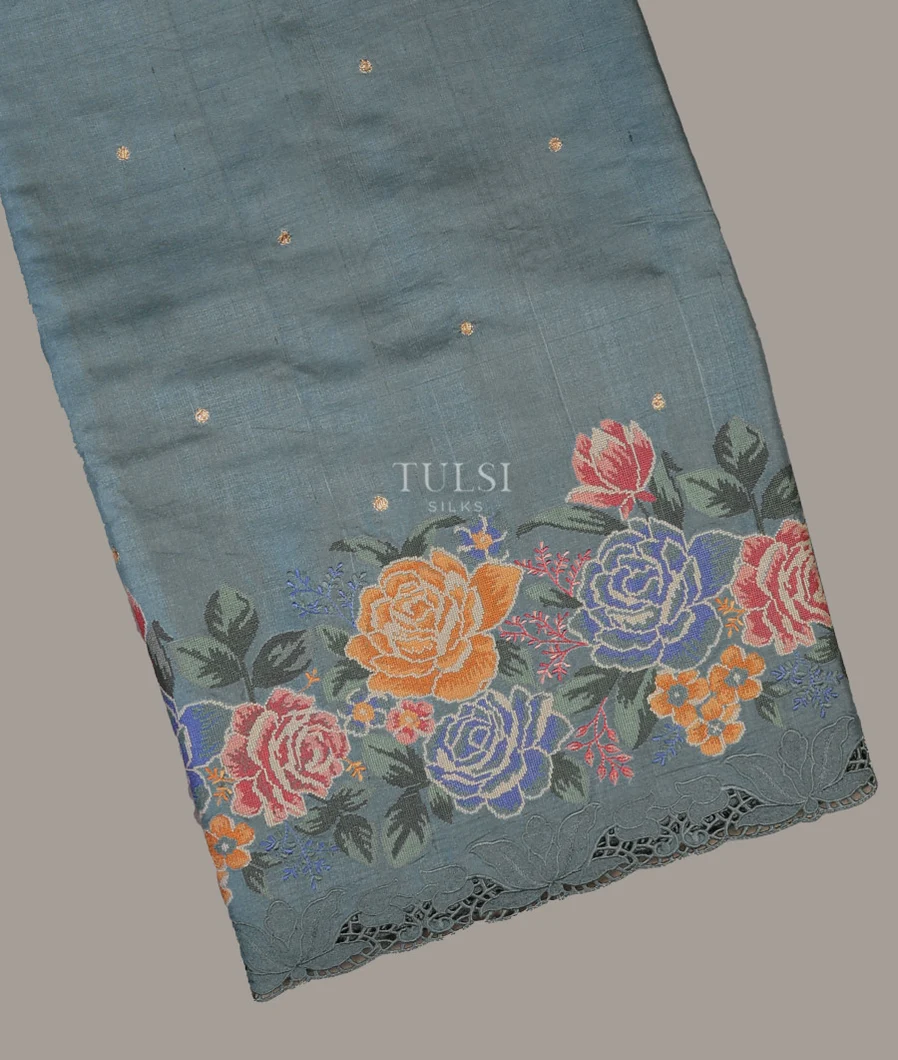 Blue Tussar Cutwork Saree T682991-image