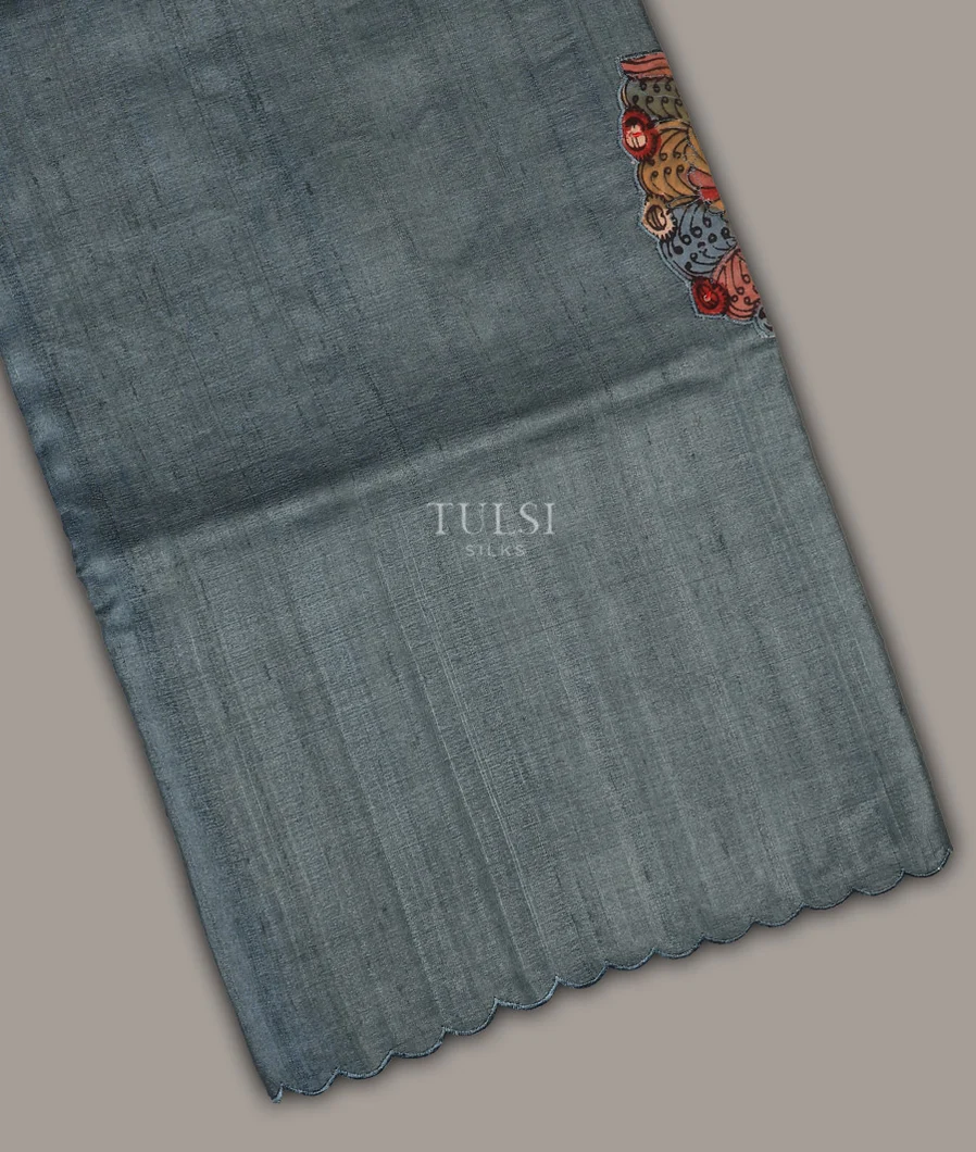 Blue Tussar Embroidery Saree T702261-image