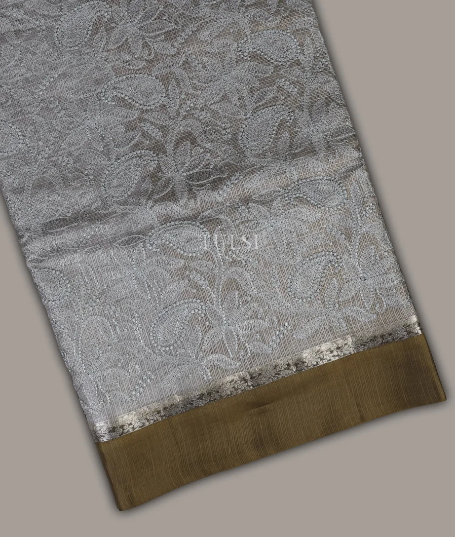 Grey Silk Kota Embroidery Saree T696892-image