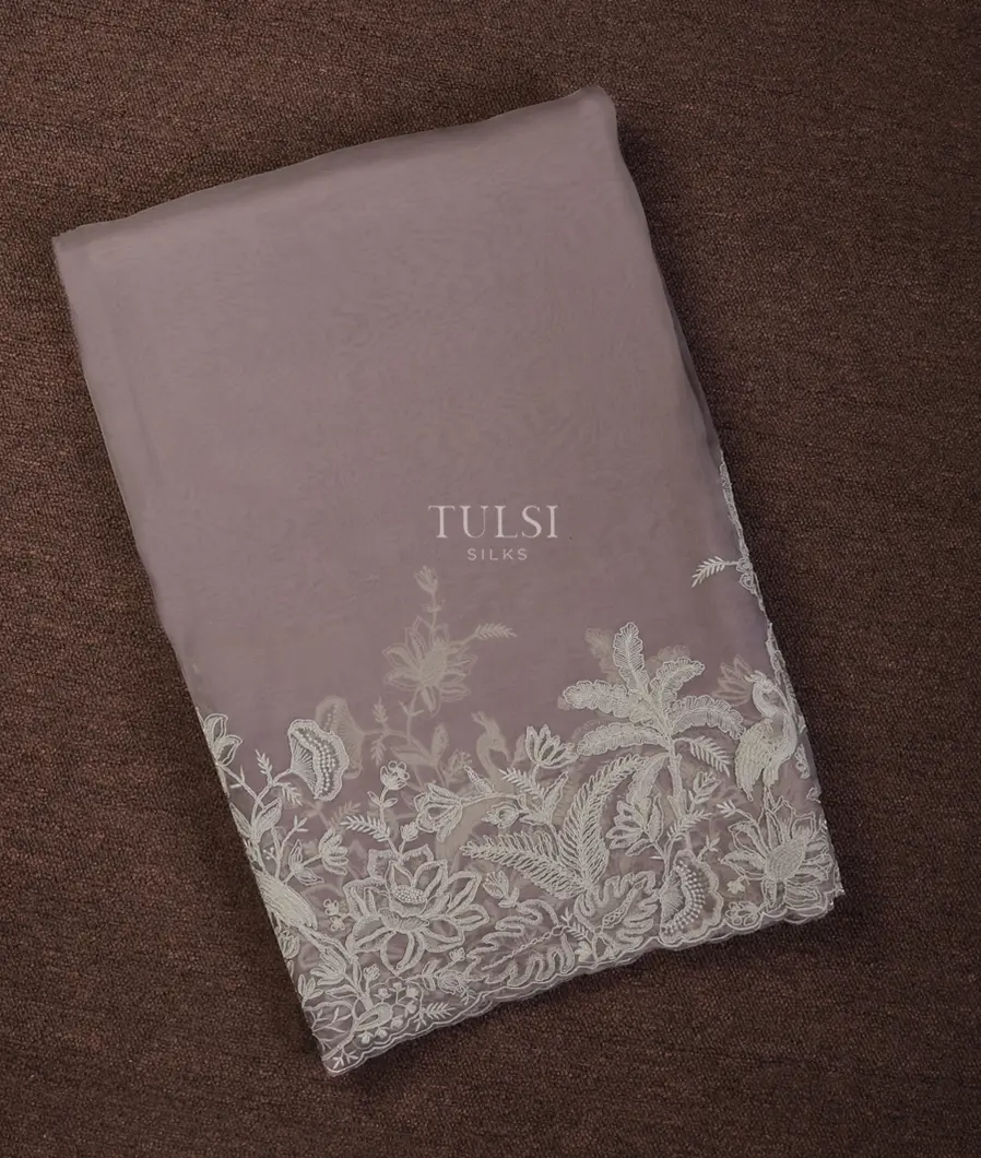Dusty Lavender Kora Organza Embroidery Saree T691306-image