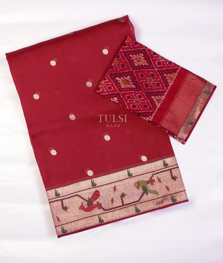 Reddish Pink Kora Organza Embroidery Saree T702325-image