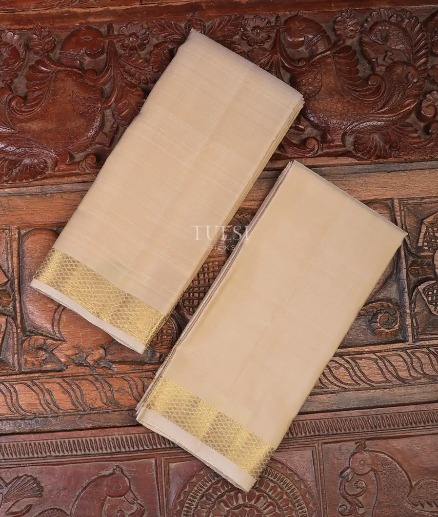 Dark Beige Handwoven Kanjivaram Silk Dhoti and Vastharam T680880-image