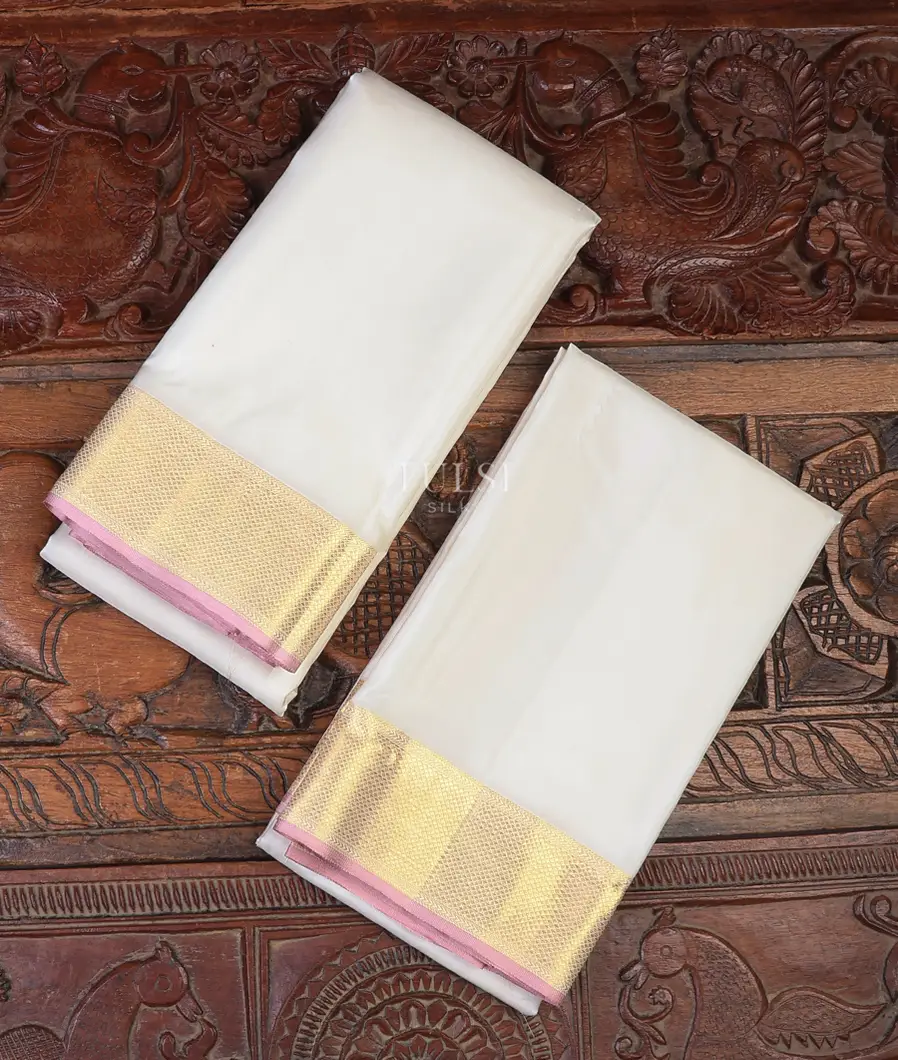 Off-White Handwoven Kanjivaram Silk Dhoti, Vastharam T698941-image