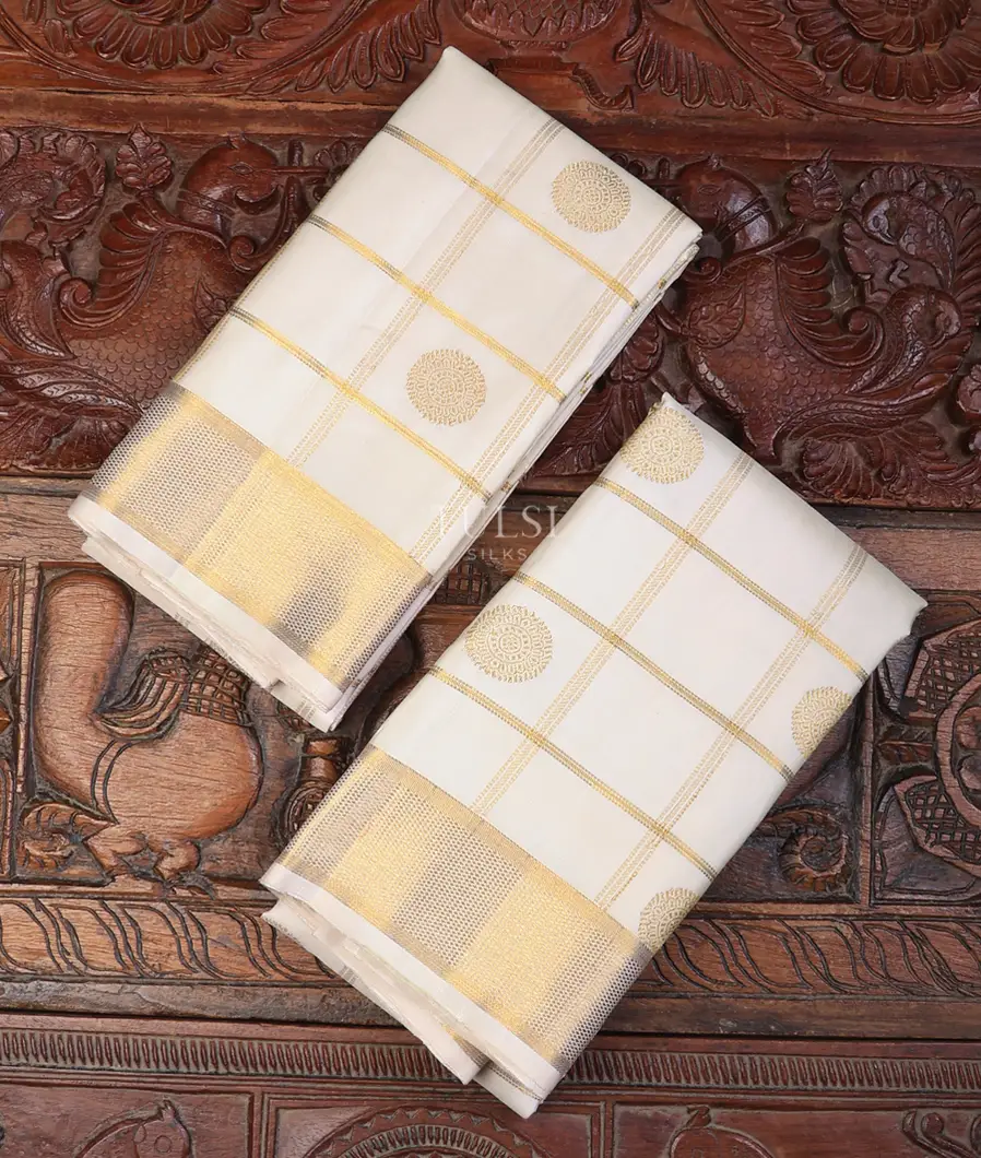 Off-White Handwoven Kanjivaram Silk Dhoti and Vastharam T637761-image