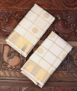 Off-White Handwoven Kanjivaram Silk Dhoti and Vastharam T637761-image