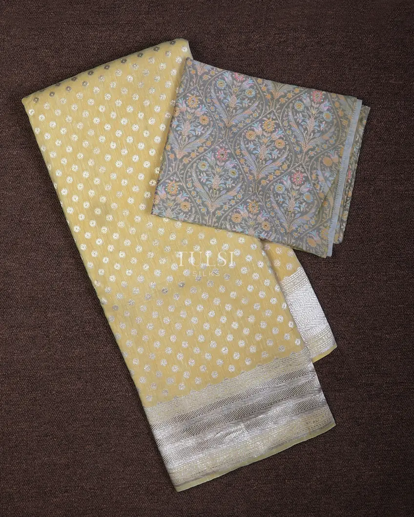 Yellow Banaras Linen Saree T703202-image