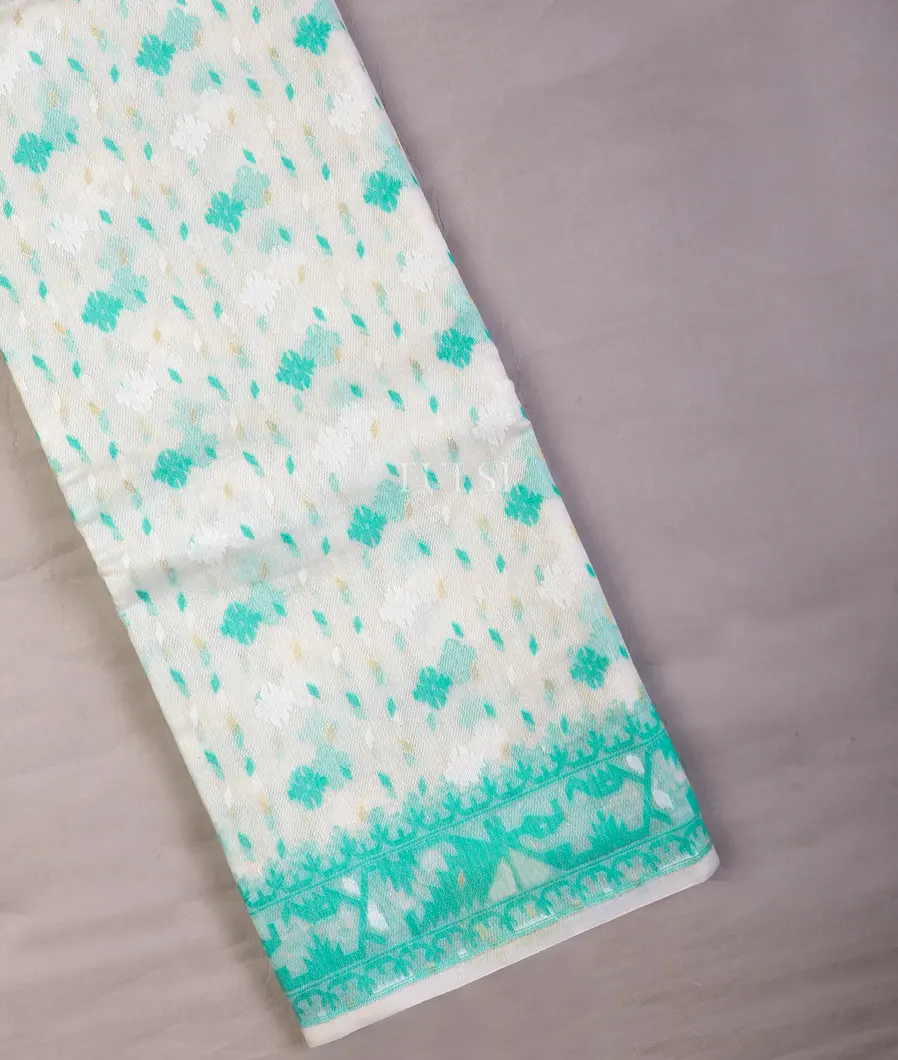 Off-White Dhakai Cotton Saree T666727-image