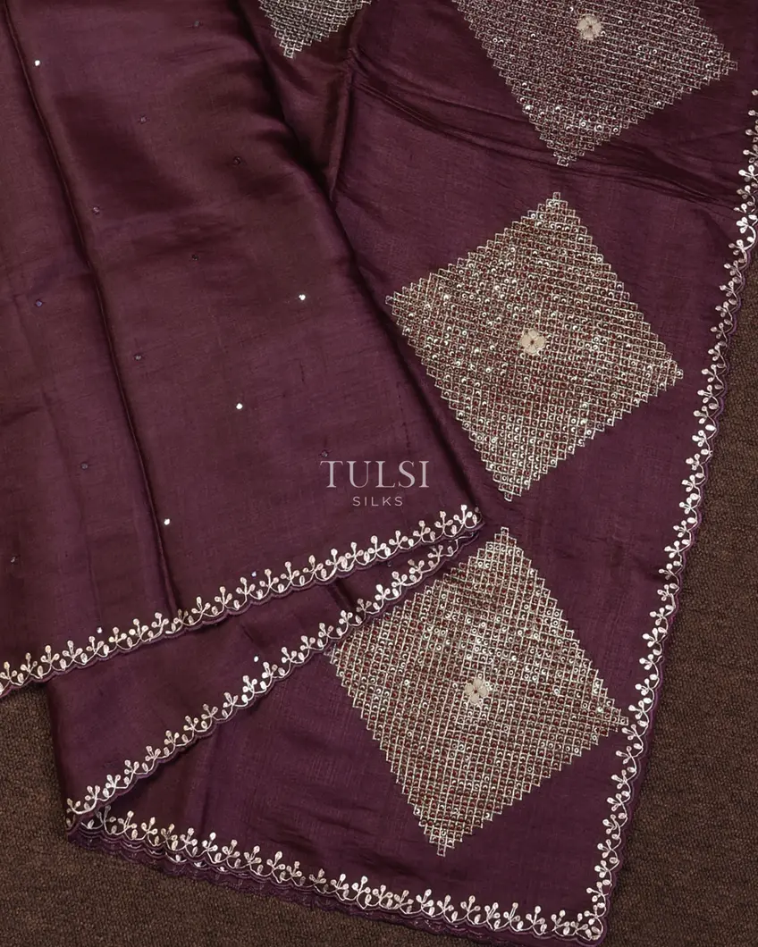 Burgundy Tussar Embroidery Saree T693596-image