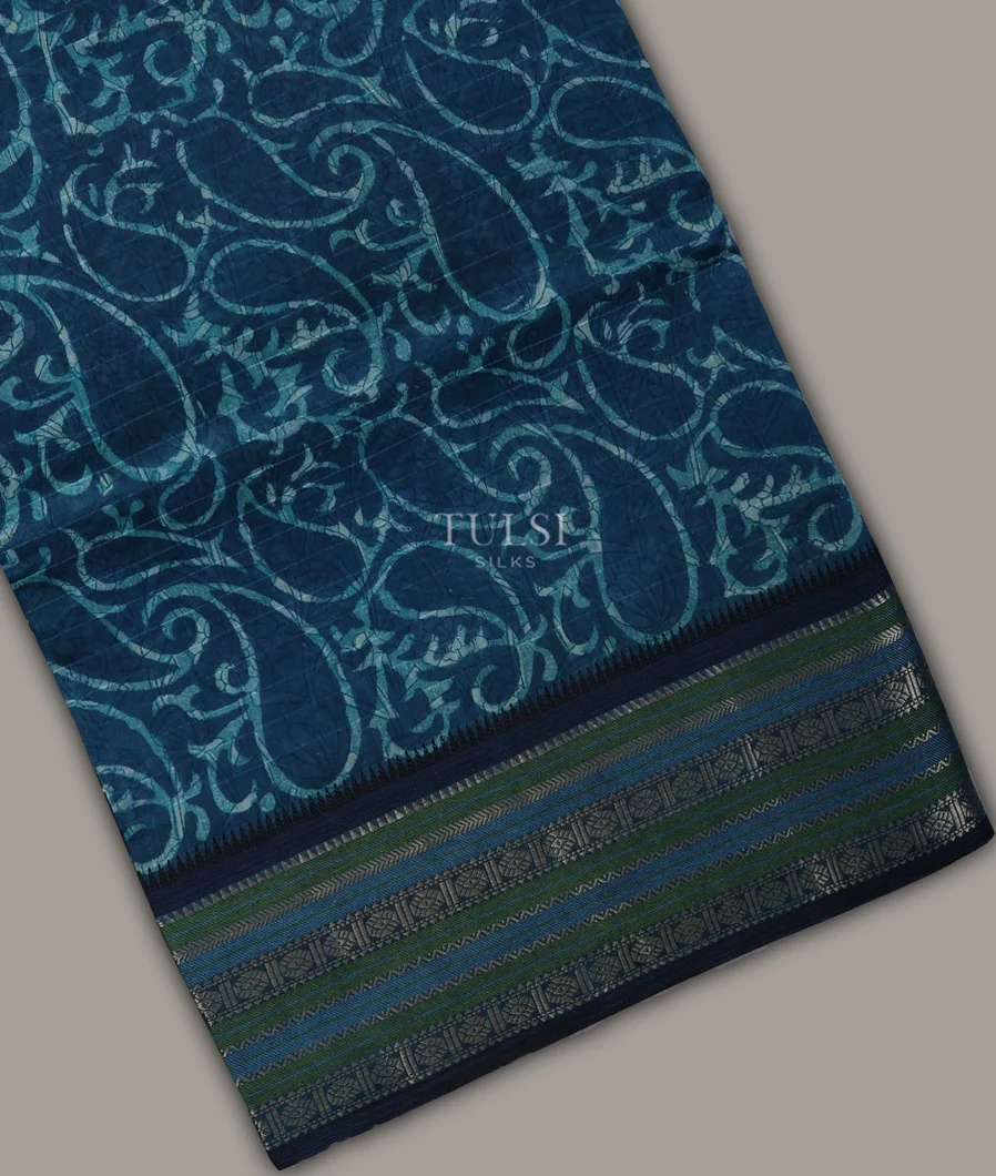 Dark Blue Printed Cotton Saree T703894-image