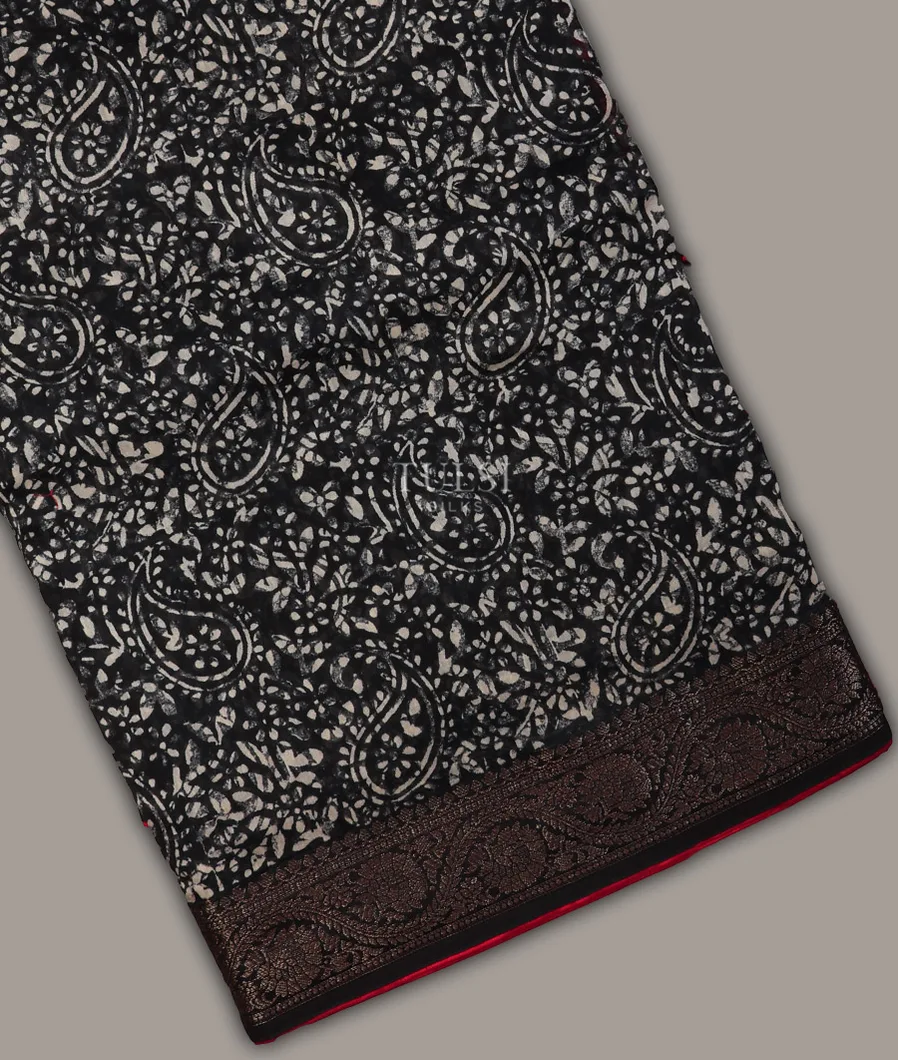 Black Printed Cotton Saree T689590-image