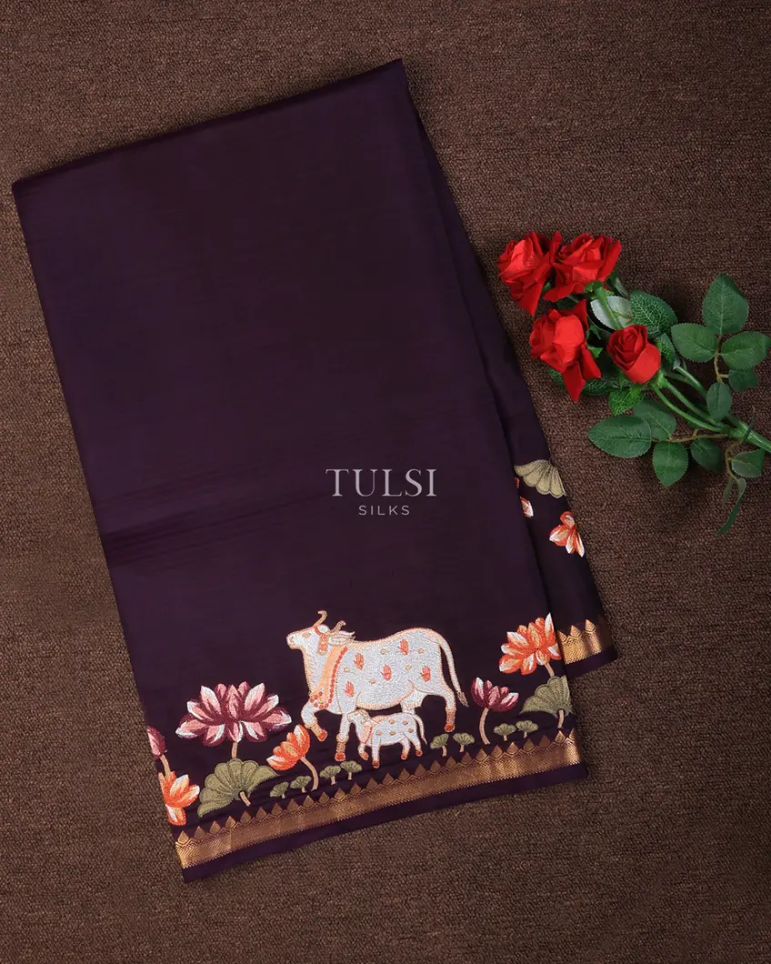 Dark Purple Soft Silk Embroidery Saree T704215-image