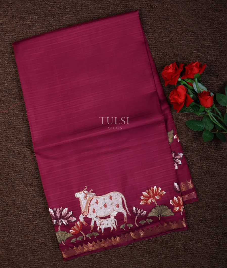 Purplish Red Soft Silk Embroidery Saree T704216-image