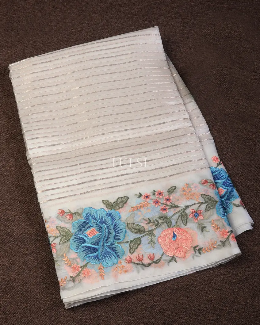 White Kora Organza Embroidery Saree T703395-image