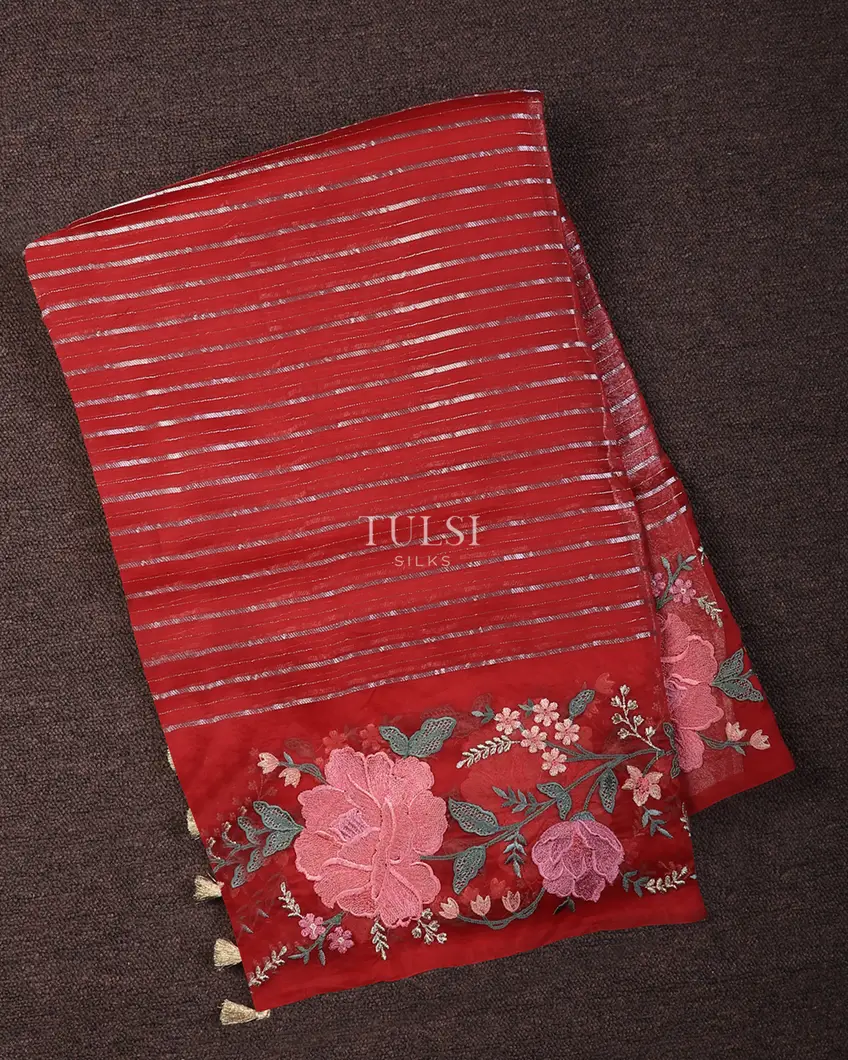 Red Kora Organza Embroidery Saree T703396-image