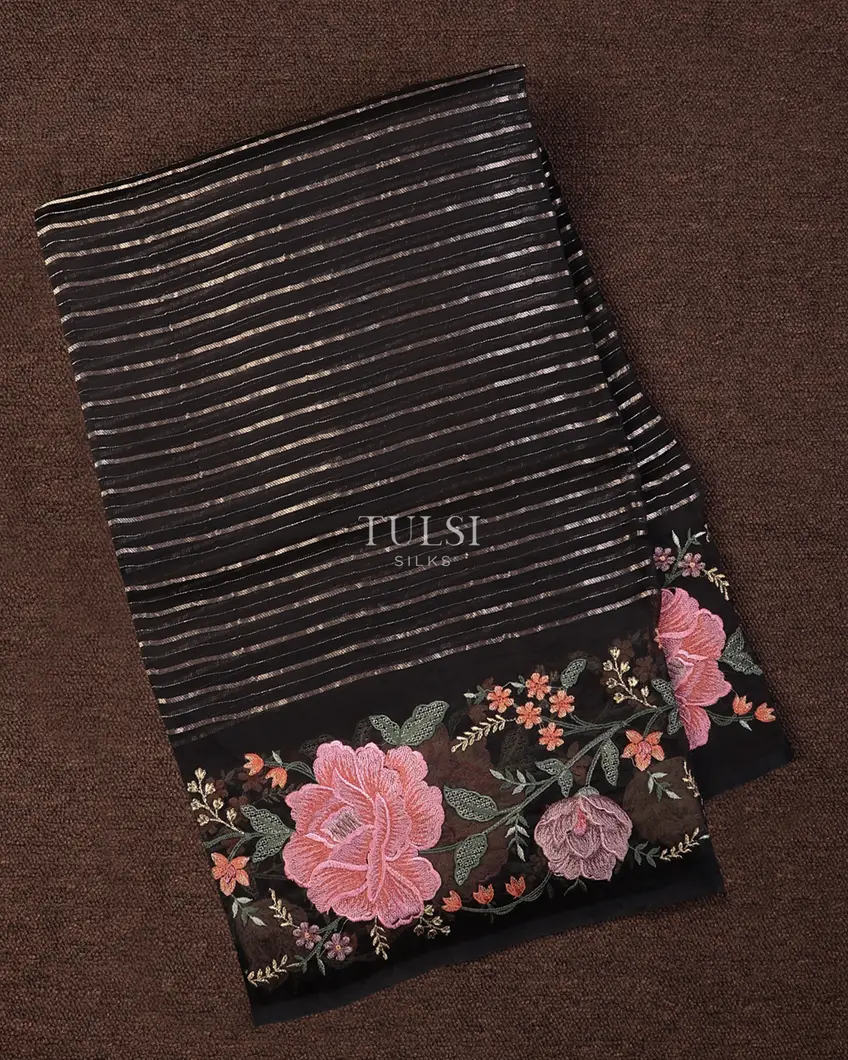 Black Kora Organza Embroidery Saree T703393-image