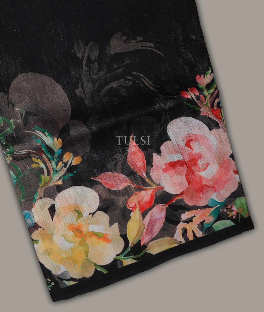 Black Tussar Printed Saree T487487-image
