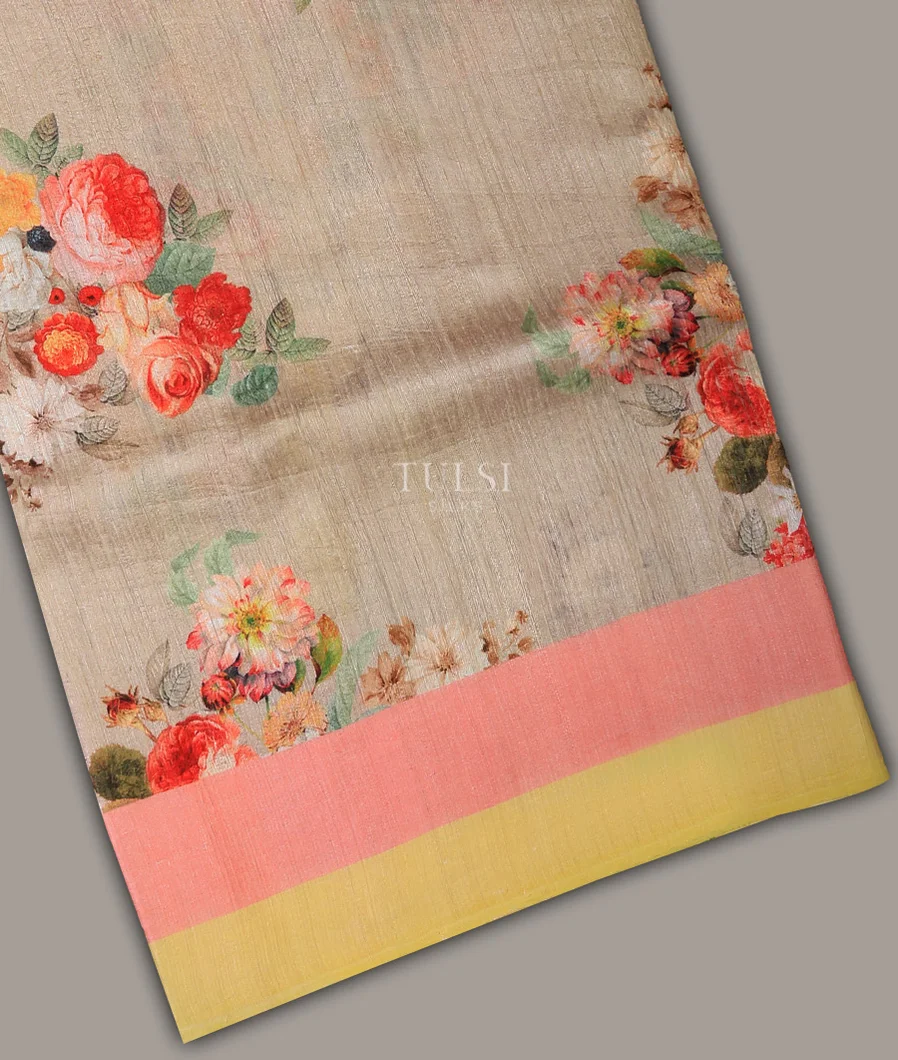 Beige Tussar Printed Saree T645746-image