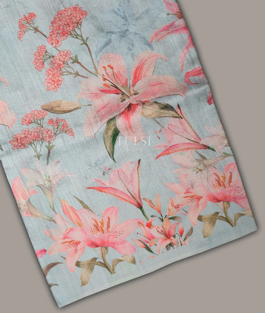 Light Blue Tussar Printed Saree T608496-image