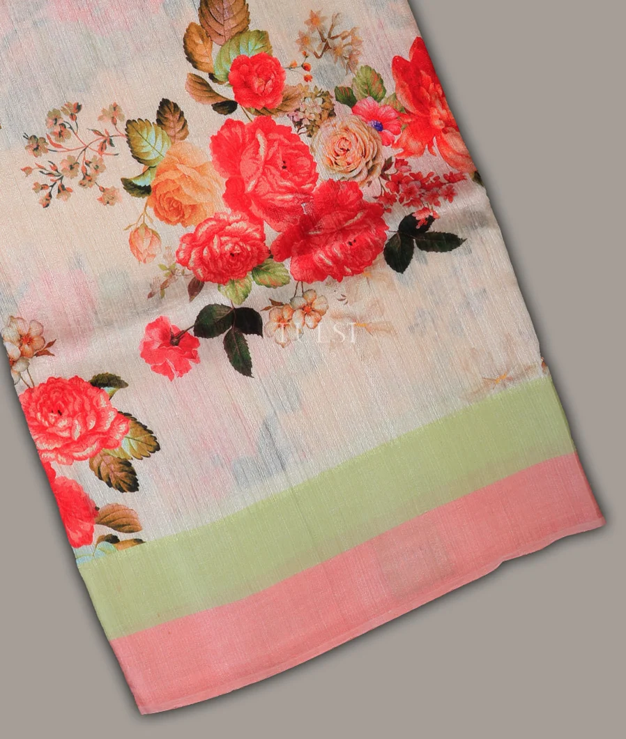 Off-White Tussar Printed Saree T645752-image