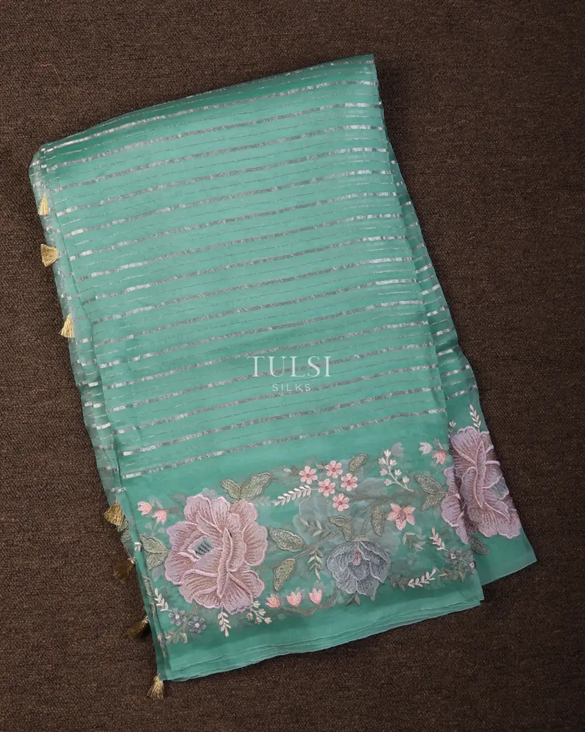 Blue Kora Organza Embroidery Saree T703391-image