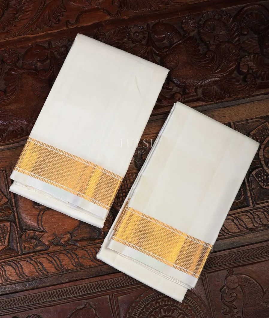 Off-White Handwoven Kanjivaram Silk Dhoti and Vastharam T678522-image