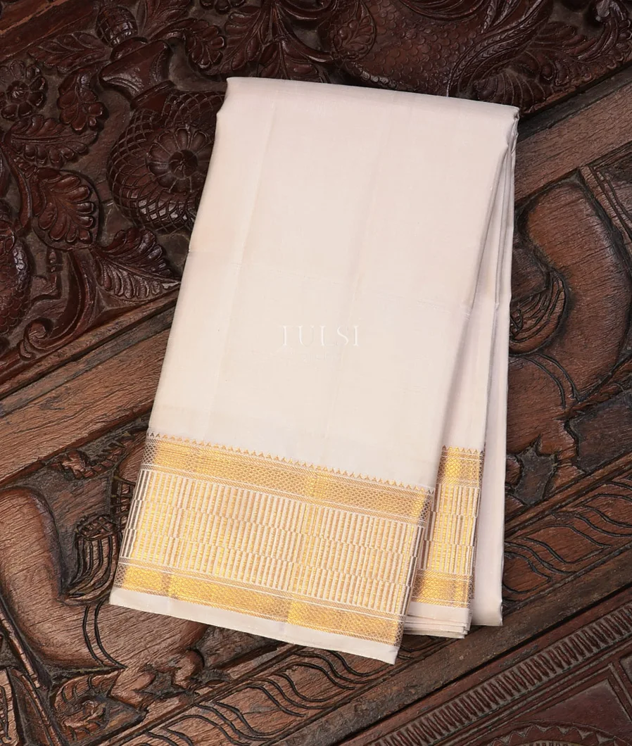 Off-White Handwoven Kanjivaram Silk Dhoti and Vastharam T701172-image