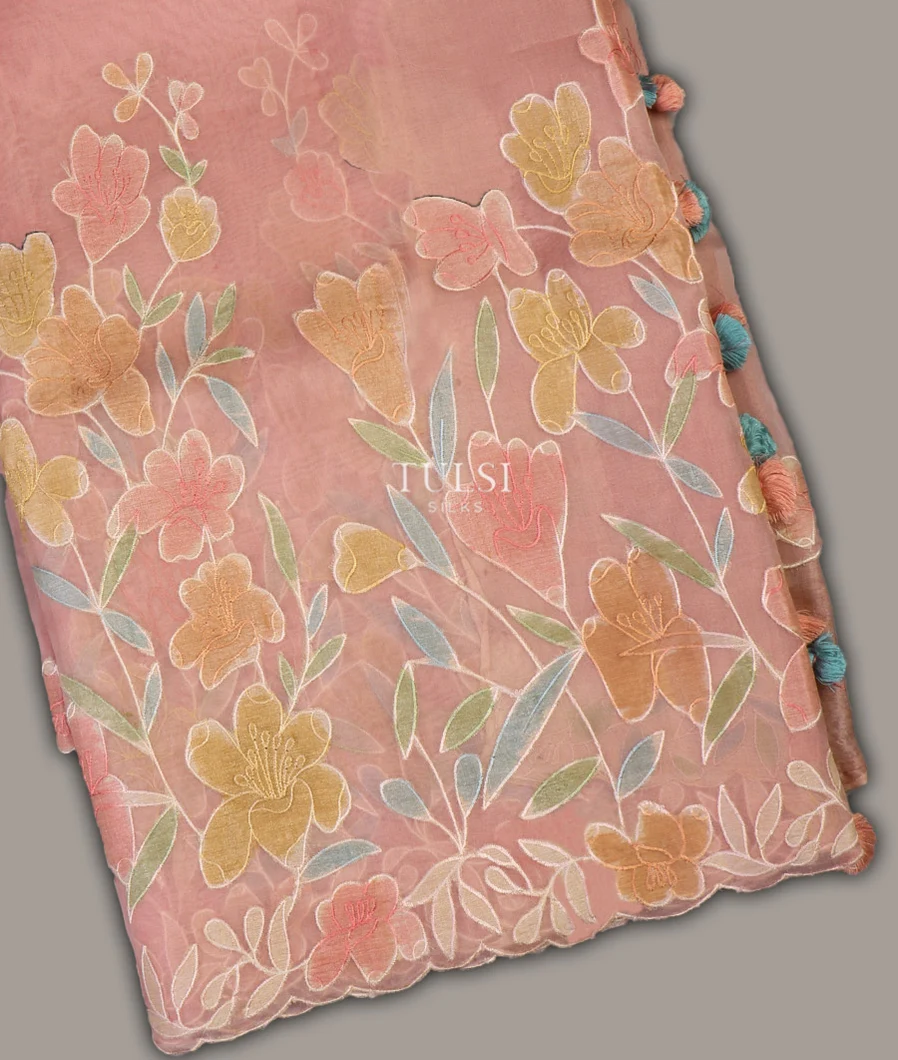 Pink Kora Tissue Organza Embroidery Saree T689562-image