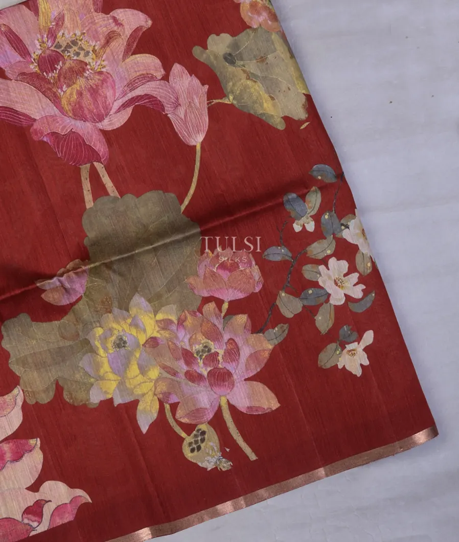 Maroon Tussar Printed Saree T704828-image