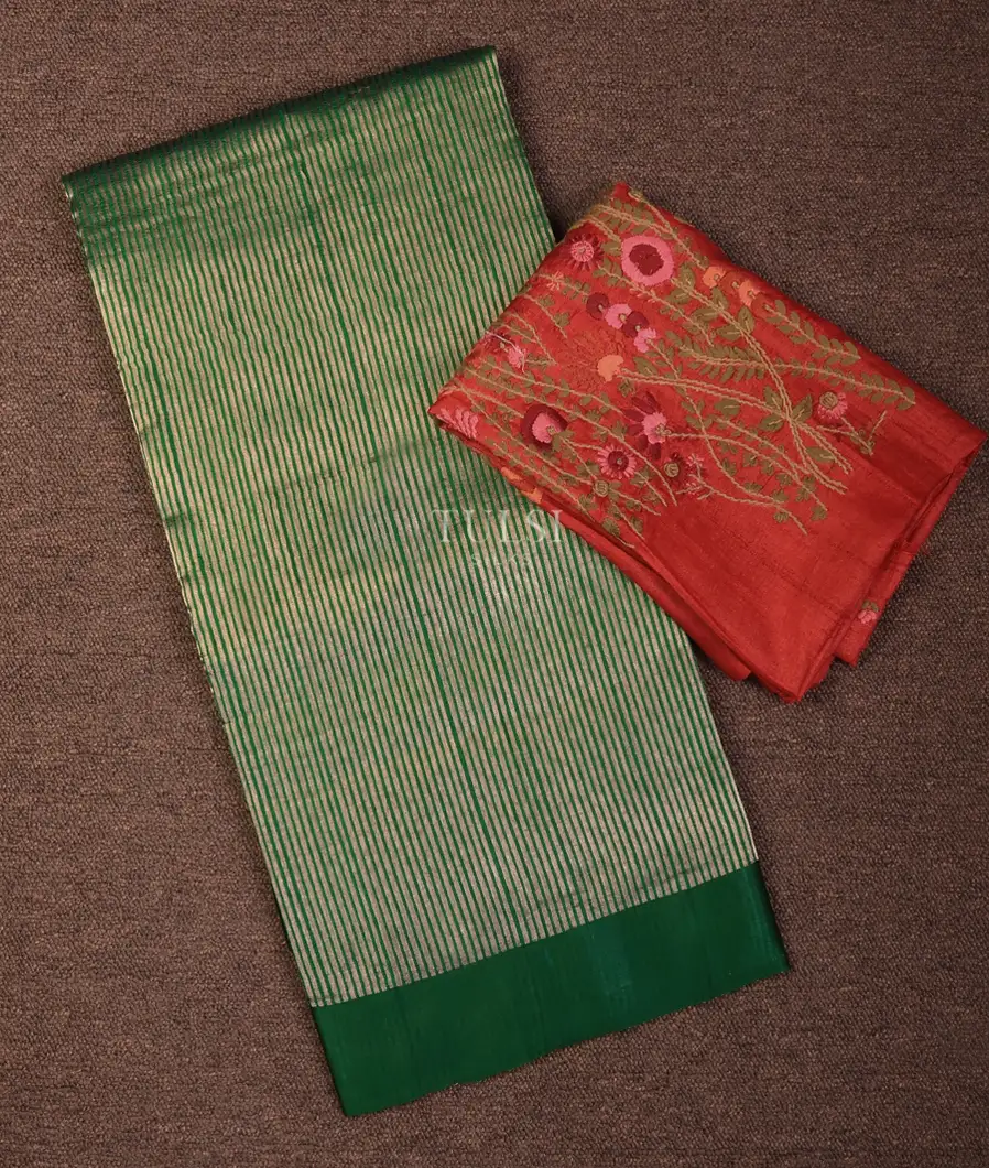 Green Banaras Tussar Saree T702761-image